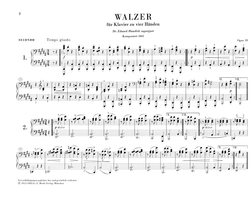 Waltzes Op. 39 for Four Hands - Brahms