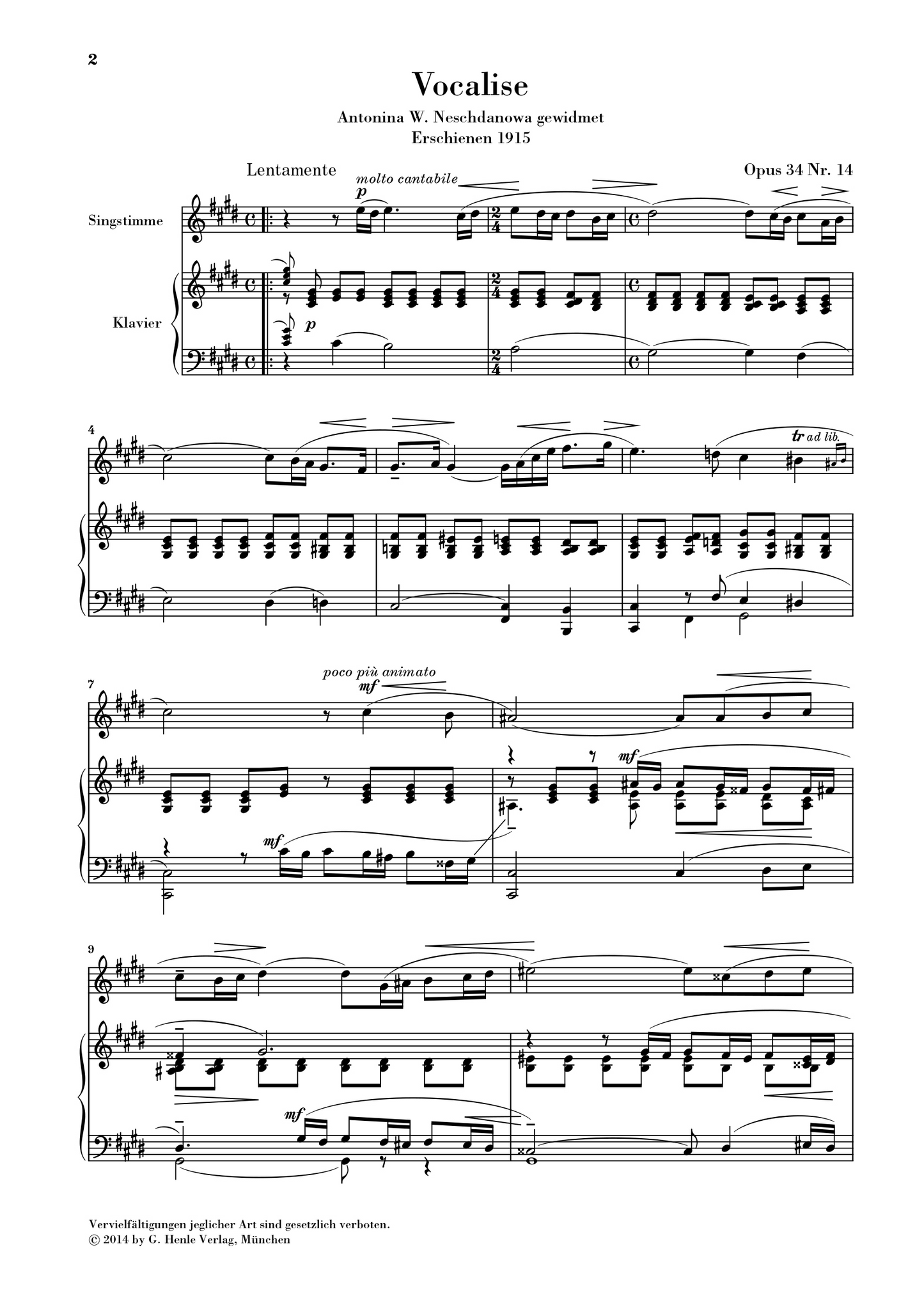 Vocalise Op. 34, No. 14 for Voice and Piano - Rachmaninoff