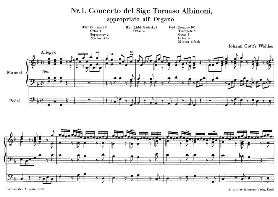 Organ Concertos Based On Old Masters - Walther