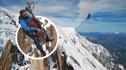 Gautier Capuçon Plays the Cello Mid-Zipline for Max Richter Music Video