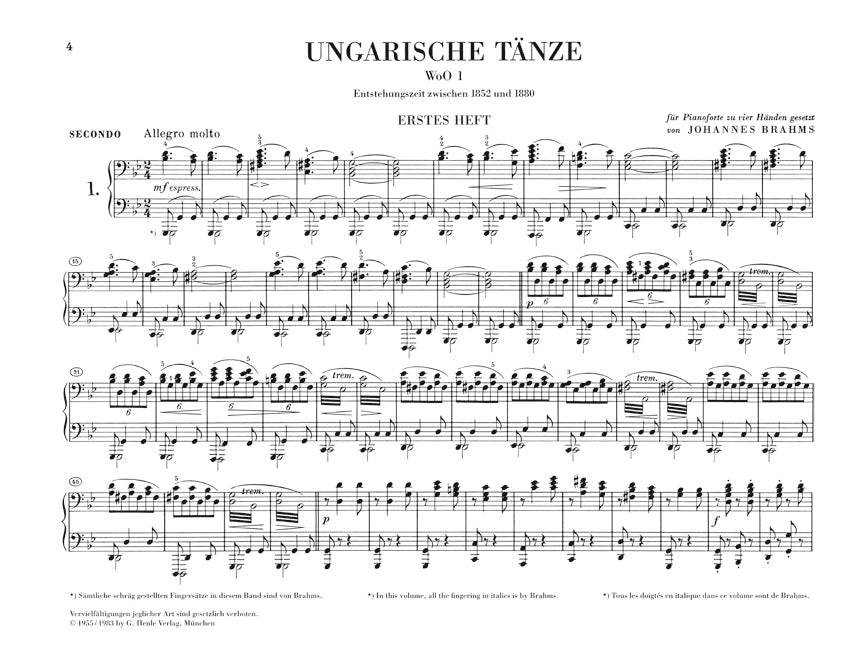 Hungarian Dances for Four Hands - Brahms