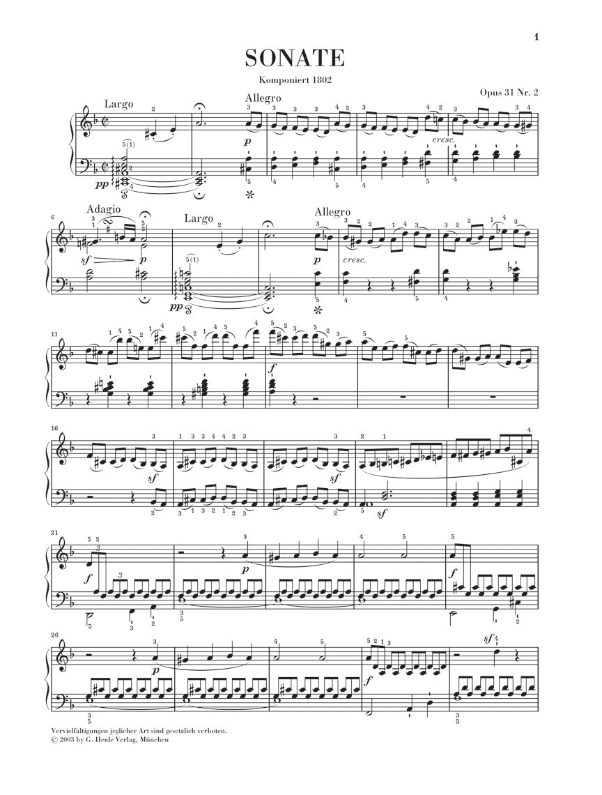 Piano Sonata No. 17 in D minor Op. 31 No. 2 "Tempest" - Beethoven
