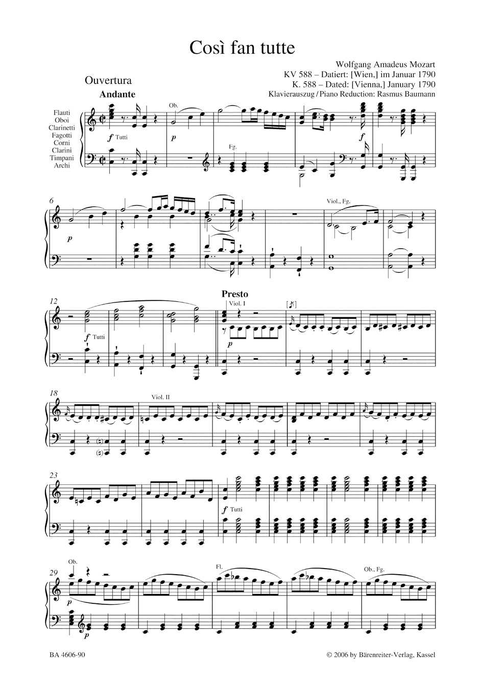 Così fan tutte ossia La scuola degli amanti K. 588 - Mozart