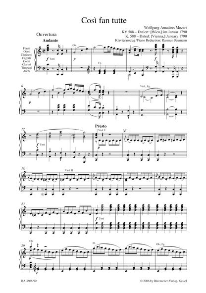 Così fan tutte ossia La scuola degli amanti K. 588 - Mozart