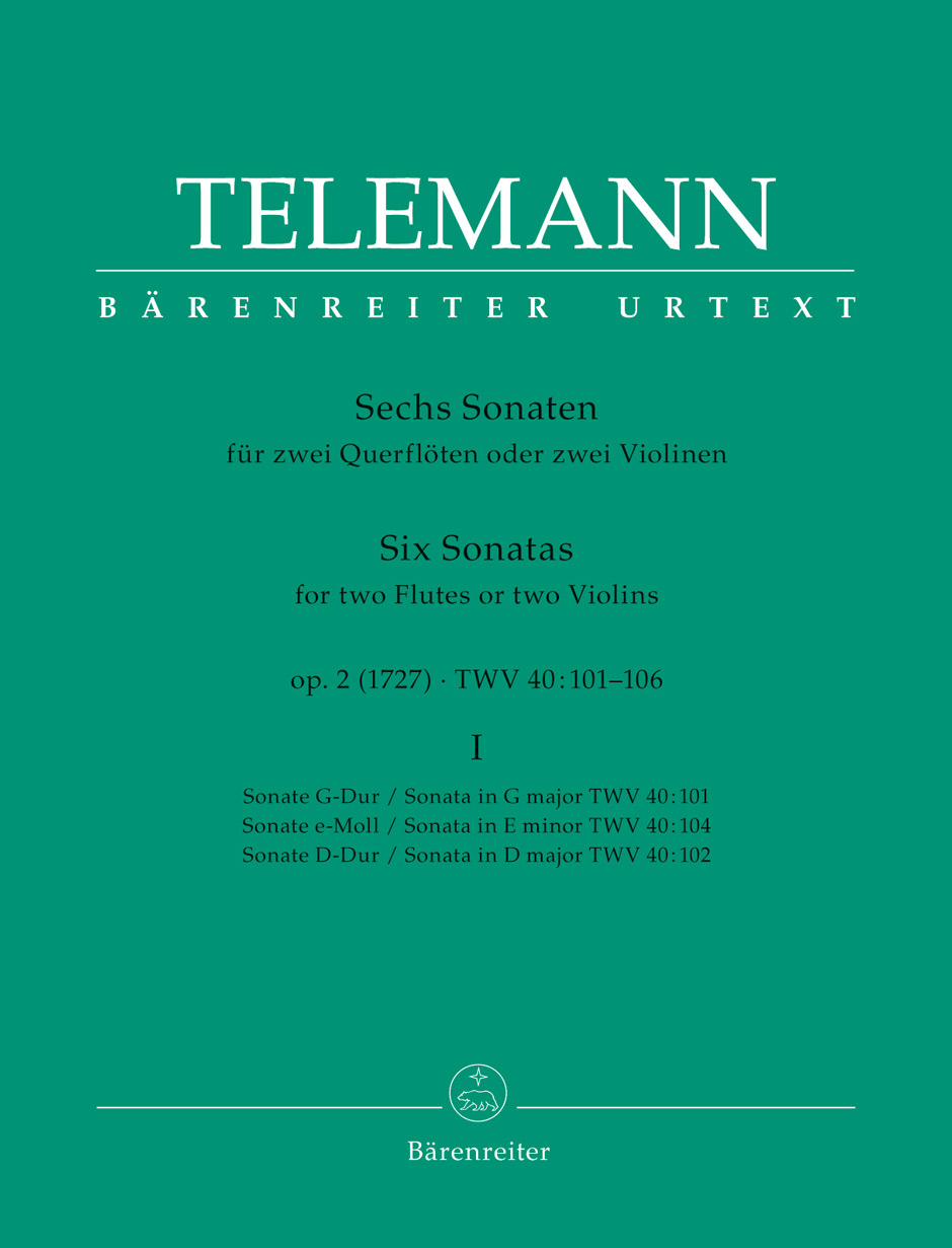 Six Sonatas for two Violins (or two Flutes) Op. 2 TWV 40:101, 102, 104 - Telemann