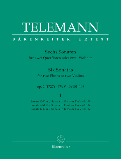 Six Sonatas for two Violins (or two Flutes) Op. 2 TWV 40:101, 102, 104 - Telemann