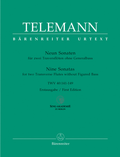 Neun Sonaten for Two Transverse Flutes without Figured Bass TWV 40:141-149 - Telemann