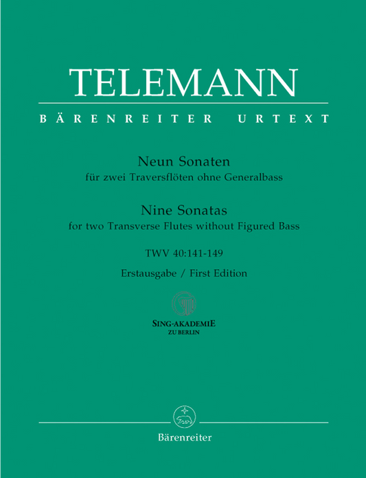 Neun Sonaten for Two Transverse Flutes without Figured Bass TWV 40:141-149 - Telemann