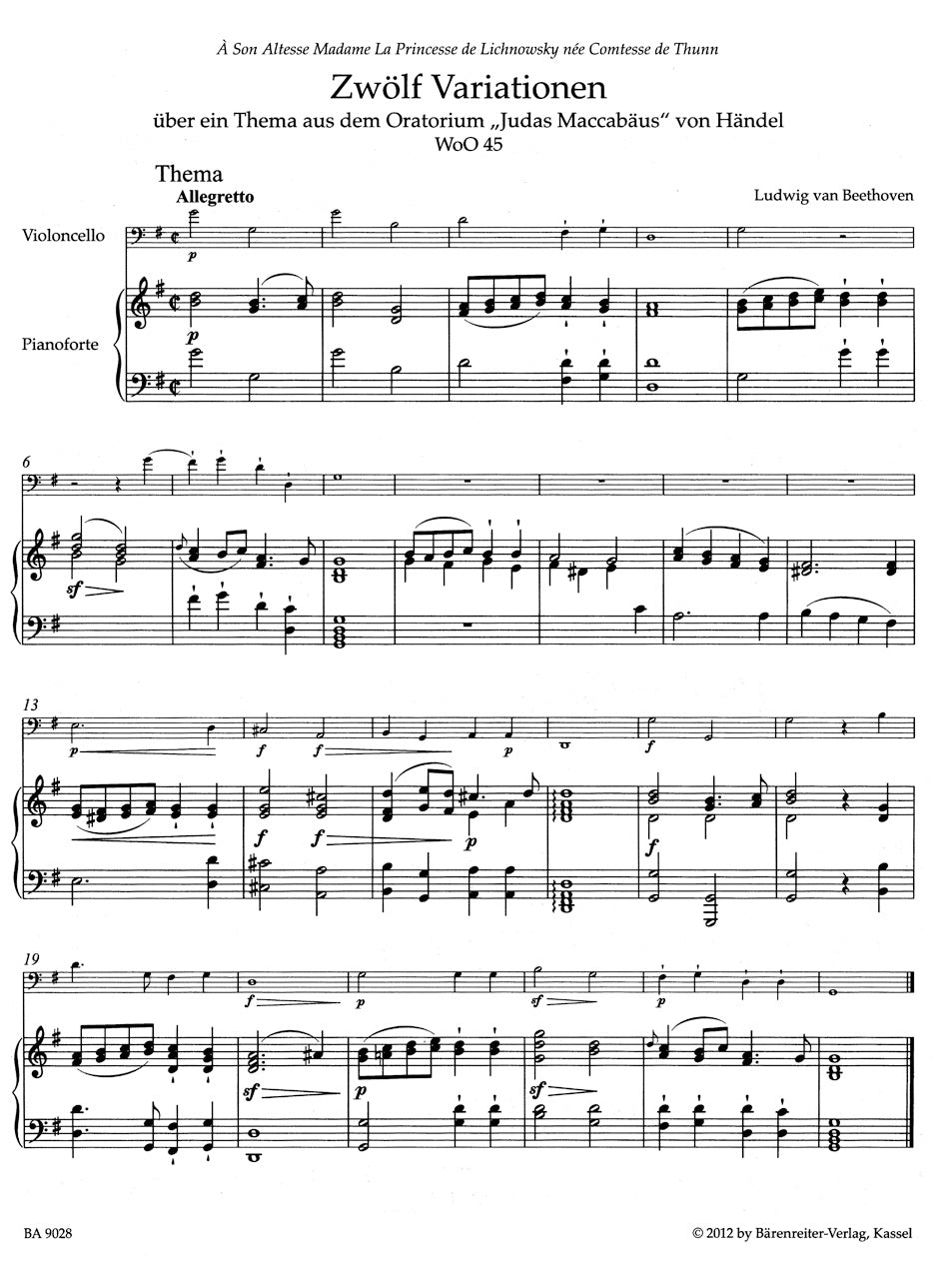 Variations for Pianoforte and Cello, Op. 66, WoO 45, WoO 46 - Beethoven